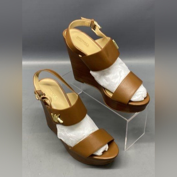 Michael Kors Deanna Brown Leather Wedge Sandals Size 9 NWOT MSRP $155 - Picture 4 of 9